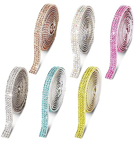 6 Rollen Kristall Strassband Selbstklebende Kristall Strass Diamant Band, 6 Farben DIY Strassband Aufkleber, Glitzersteine DIY Dekoration Aufkleber für Auto Kunst Handwerk Hochzeit Geburtstag Deko