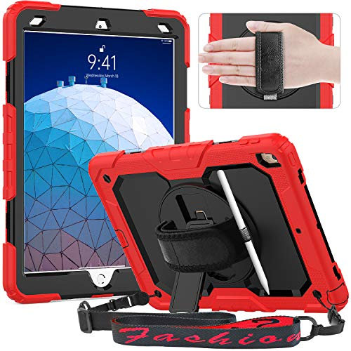 Timecity Funda para iPad Air 10.5 (3ª generación 2019) y iPad Pro 10.5 2017, resistente a los golpes, con protector de pantalla, soporte para bolígrafo para exteriores para Air3, color rojo