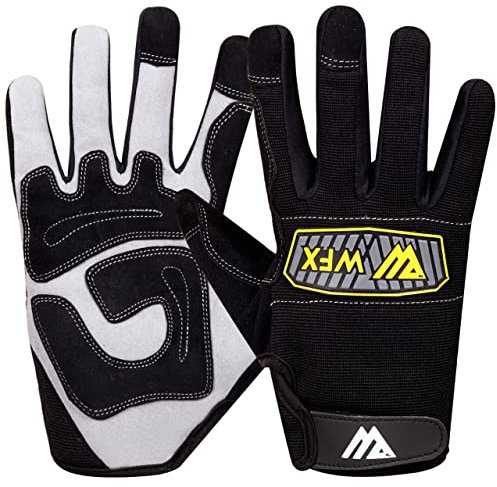 WFX Leather Working Gardening Gloves for Men Women, Flexible & Breathable Construction Rigger Utility Mechanic Thorn Proof Gloves for Landscaping, Rose Pruning & Outdoor Chores (Black Grey, L)