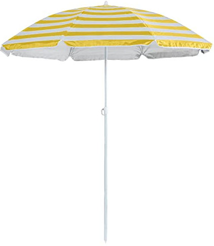 Harbour Housewares 1x Bande Jaune 1.8m Métal Parasol de Plage - Portable Extérieur Jardin Patio Parapluie Pare-Soleil - Protection UV