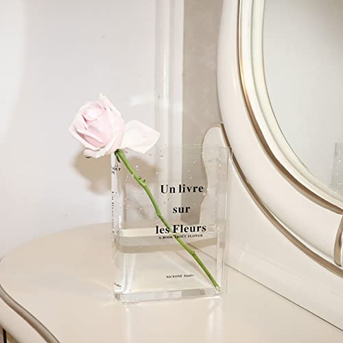 Buchvase Transparente Book Vase Transparentes Buchvase für Blumen Blumenvase Tulpenvase Buchblumenvase Büchervase für Schlafzimmer Tischdeko Bücherform Blumenvase Minimalistische