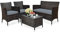 KOMFOTTEU 4 teiliges Gartenmöbel Set, Rattantisch mit Hartglasplatte, 2 Sessel & Sofa für 2 Sitzer mit Sitzkissen, Sitzgruppe für 4 Personen, Terrassenmöbel für Balkon, Garten