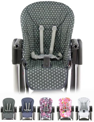 Ersatzbezug Sitzkissen [Bezug für Hochstuhl] kompatibel mit Peg Perego TATAMIA & NEW BORN (Sterne dunkelgrau)