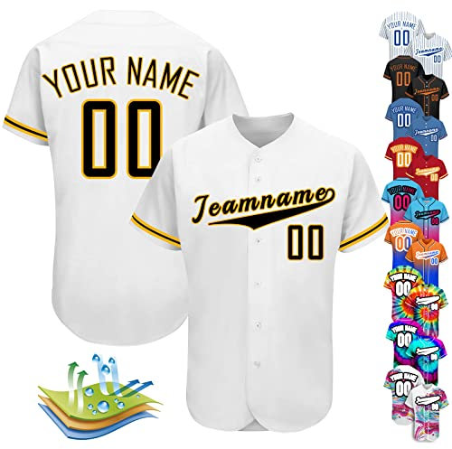 Individuelles Baseballtrikot, personalisierbar, Baseball-Shirts für Herren, Damen, Kinder, Druck, Namennummern, Button-Down-Sportuniform, Weiß-Schwarz-15, S-4XL