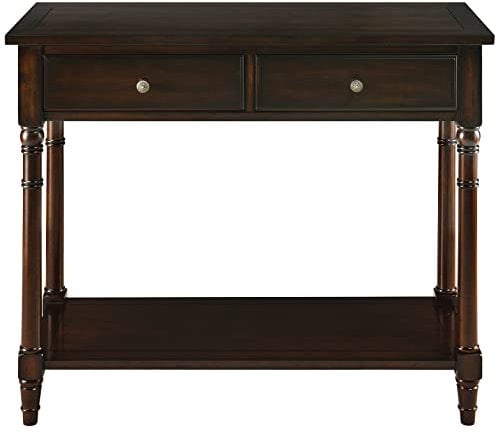 MODERION Konsolentisch aus Holz Massiv, Wohnzimmer-Beistelltisch mit 2 Schubladen Robust und Stabil, für Wohnzimmer, Flur, Schlafzimmer usw, 90 x 35 x 77 cm (B/T/H) (Dunkelbraun), SFZ02