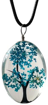 ZEN&TAO Oval Transparent Dried Flowers Pendant Women Necklace with Black Cord Chain Gift for All Occassions