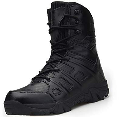 IYVW 067 A Stivali da combattimento militari e tattici da uomo Stringate Casual Scarpe da caccia da trekking all'aria aperta Addestramento della polizia Stivaletti nero 45 EU