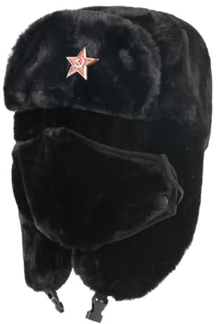 WUUISDNX Männer Frauen Russland Uschanka Hüte Bleiben Warm Und Trendige Stilvolle Kopfbedeckung Männer Winter Thermische Bomber Hüte Ohrenklappen Schnee Kappen, schwarzer Sichelhammer