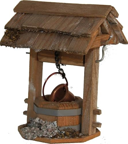 FADEDA Fontana da cortile con tetto/altezza: 12 cm/dipinta a mano/statuette fedeli ai dettagli, decorazione da tavolo di Natale accessori presepe