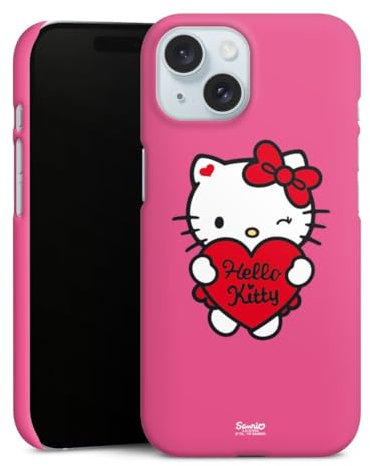 DeinDesign Premium Case kompatibel mit Apple iPhone 15 Smartphone Handyhülle Schutzhülle matt Hello Kitty Fanartikel Herz