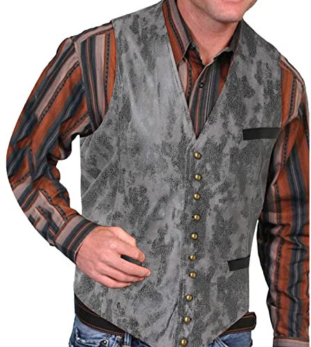 Briskorry Gilet in pelle da uomo, stile vintage, slim fit, casual, business, gilet da motociclista, Nero , L