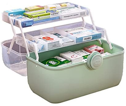 ANMOO Medicine Storage Box 3-Layers Medicine Box With Protable Handle Household Medicine Container (Green)