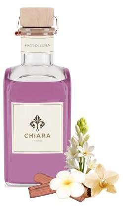 Chiara Firenze - Fragancia ambiente Fior di Luna 200 ml botella + varillas - Made in Italy - Tuberosa - Frangipane - Sándalo