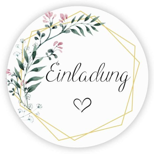 MameArt 100stk 4cm Einladung Aufkleber, Kranz Sticker für Hochzeit Gastgeschenk Taufe Kommunion Geburtstag Feste Geschenke Präsente (Einladung 2)