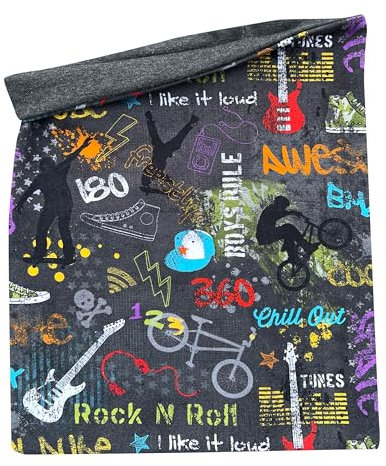 Wollhuhn Kinder Long Loop MAXI Halswärmer/Schlupf-Schal Extra Lang Jungen/Mädchen Viele Motive 20240201 (Baumwolljersey, Cool Stuff Anthrazit)