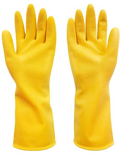 Gelbe Latex-Reinigungshandschuhe, rutschfeste Geschirrspülhandschuhe, wiederverwendbare Spülhandschuhe für Küche, Garten, Badezimmer, Restaurant(M)