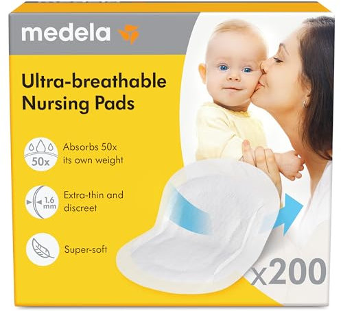 Medela 200 Stück Ultra atmungsaktive Stilleinlagen, sehr saugfähig, superweich, diskretes Design für angenehmen Tragekomfort, 200 Stück
