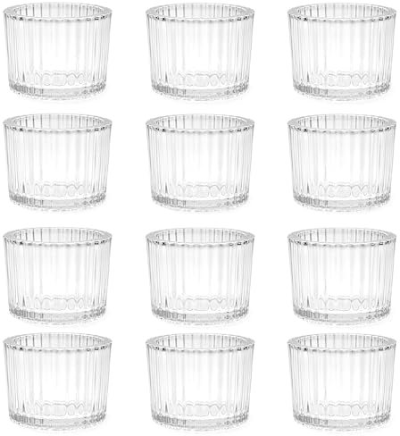 Set di 12 Portacandele in Vetro Trasparente per Decorazione da Tavolo, Vintage per Matrimoni, Feste di Compleanno, Bicchieri per Candele