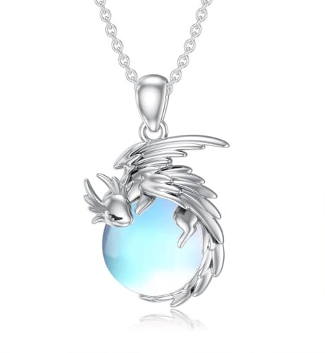 SLIACETE 925 Sterling Silber Drachen Kette für Damen Mondstein und Drachen Anhänger Kette Silber Drachen Halskette Drachen Schmuck Geschenk für Drachenliebhaberin