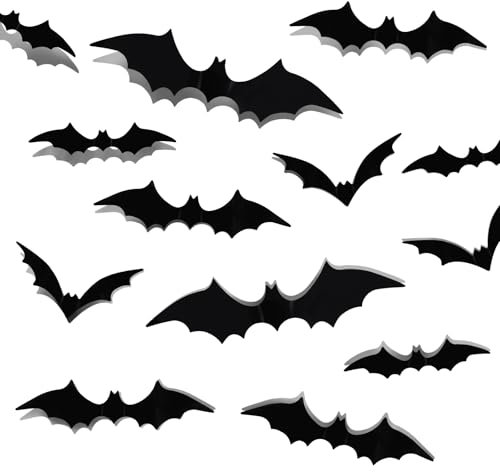 Werownsgso 60 Pièces Halloween 3D Chauve Souris Deco,Horror Black Chauve Souris, Bat Wall Stickers Muraux en 4 Tailles Différentes,Réaliste Décoration Murale de Chauves-Souris D'Halloween