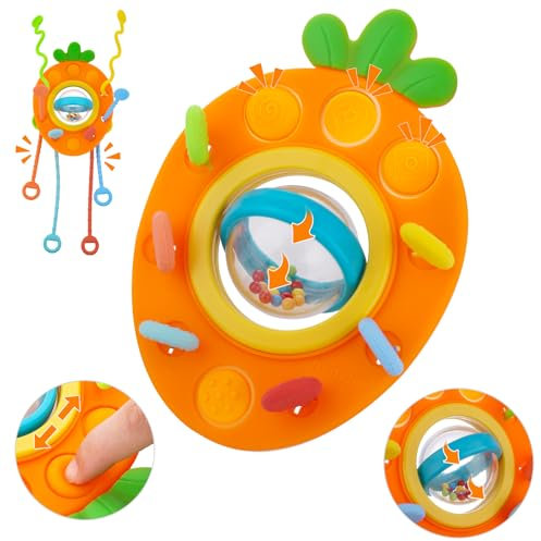 Starvortex Montessori Spielzeug Baby, Sensorik Spielzeug für Baby von 6-12 Monaten, Motorikspielzeug ab 6 Monate für die Frühkindliche Bildung, Niedliches Ziehspielzeug in Karottenform