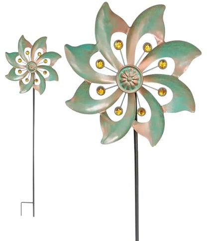 Windspiel, Gartenstecker Windrad, Metall Windmühle, Windrad Garten, 3D kinetisches Windspiel für Terrasse Rasen und Garten Dekoration (Bronze)