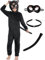 IKALI Costume da gatto nero 3 pezzi tuta con cappuccio Fancy Dress Up outfit ragazzi ragazze gioco di ruolo per Halloween Carnevale Party 8-10 anni