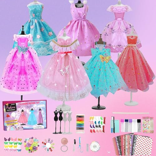 Gohytal Modedesign Mädchen Bastelset, 600+ Nähset Set für Kinder Kreativität-DIY-Kunst und Bastelset Lernspielzeug Kreativität Geburtstag Weihnachten Geschenke für Kinder 6 7 8 9 10 11 12 Jahre