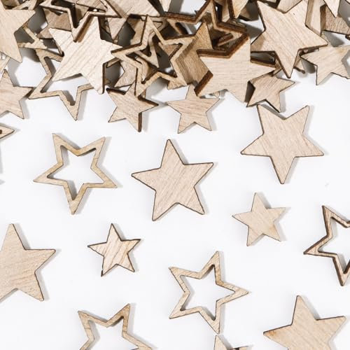 100 Stück Holzsterne Streudeko Sterne aus Holz Basteln Konfetti Dekoration Tisch Deko Ideal als Weihnachtsdeko Tischdeko Weihnachten Dekorieren Jubiläum Hochzeit Geburtstag Party (Holzfarben)