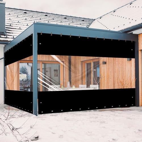 Ezcasch 2.5x3.5m Clear Tarpaulin with Grommets - Waterproof Outdoor 0.45mm Heavy Duty Windproof Transparent Protective Tarp for Pergola Gazebo (Height x Width) Black