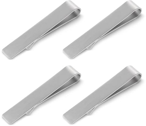 Bewudy Lot de 4 pinces à cravate classiques argentées pour homme - En acier inoxydable - Pour tous les jours, les affaires, les mariages, les anniversaires, Noël, la Saint-Valentin, 4.8cm