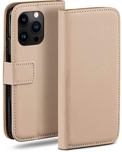 moex Book Case for Apple iPhone 16 Pro Max, Mobile Phone Case with Card Slot, Foldable 360 Degree Protective Case, Flip Case Cover, PU Leather Mobile Phone Case, Taupe