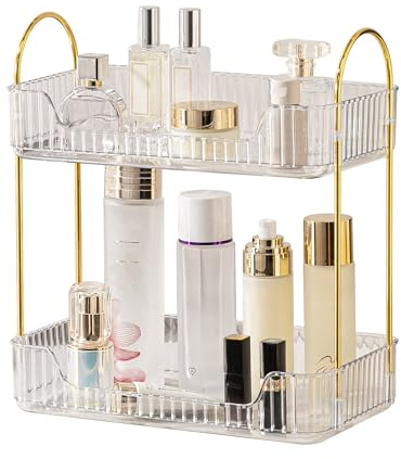 LEIKOSUP Makeup Organizer, Kosmetik Organizer 2 Ebenen, Beauty Organizer, Skincare Organizer, Badezimmer Organizer für Körperwäsch, Hautpflegemittel, Nagellack, Klar