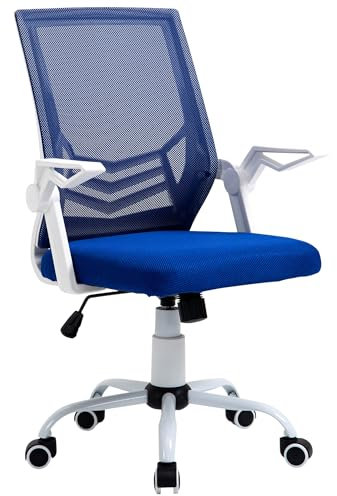 Vinsetto Chaise Bureau Fauteuil de Bureau Chaise Ergonomique en Maille avec Support Lombaire Hauteur réglable Fonction à Bascule pivotant à 360 ° accoudoirs rabattables, 62,5 x 55 x 94-104 cm, Bleu
