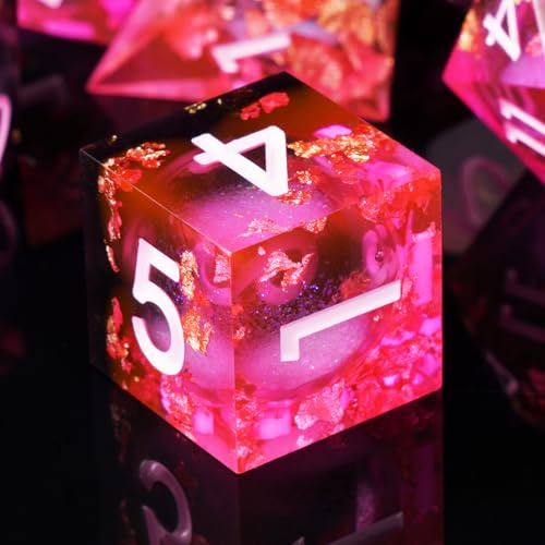 ORUZA 7 Stück Polyedrische DND Würfel Set Liquid D&D Core Würfel D4 D6 D8 D10 D12 D20 D% Treibsand Spielwürfel für Dungeons and Dragons RPG MTG Pathfinder Rollenspiele Spielwürfel