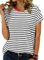 KISSMODA Womens Crew Neck Tops Short Cap Sleeve Tshirts Striped Color Block Tees Ladies Casual Summer Shirts Tunics