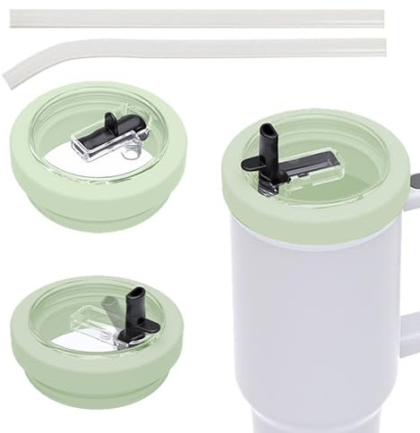 hssopa 40 oz Tumbler Lid Replacement, Flip Top, Modern, Green, Edible Silicone, Transparent, Leak-Proof, Dishwasher Safe, Foldable Straw, Stanley Cup Accessory