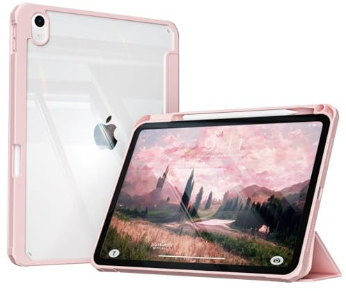 ZKTUYU Hülle für iPad 10. Generation 2022 10,9 Zoll/iPad 11 (A16) 2025 Schutzhülle mit Stifthalter, Stoßfeste Smart Case Cover mit transparenter Rückseitenschale Schutzhülle, Auto Wake/Sleep, Rosa