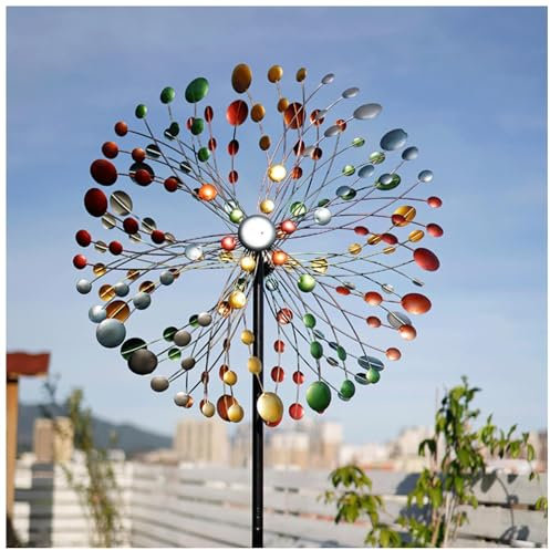 Windmühle Doppeltes Windrad, Kinetische Windskulptur, Schöne Form, Robust Und Langlebig, Mit Metall-Gartenpfahl, Für Garten, Terrasse, Rasen