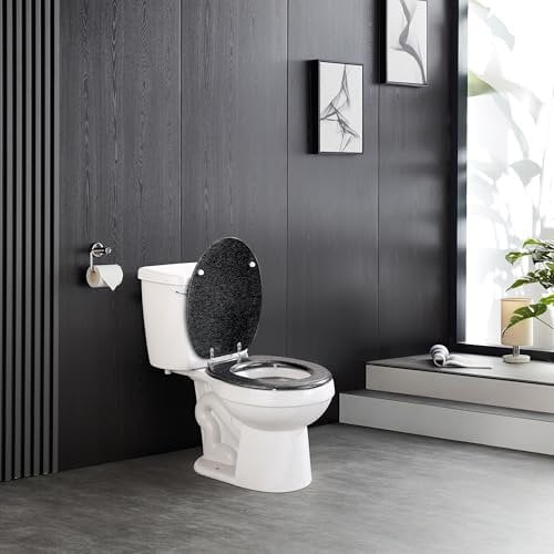 Spot on dealz 18 Stylish & Durable MDF Glitter Coating Toilet Seat – Add a Touch of Glamour to Your Bathroom Stylish Bathroom Accessory Luxury Toilet seat (Black)
