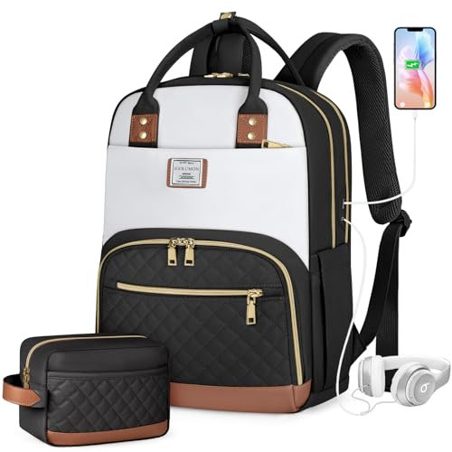 IGOLUMON Zaino Porta PC Donna 15,6 Pollici Zainetto Donna Impermeabile Zaino Scuola con Porta USB Zaino Lavoro Antifurto Elegante per Università Viaggi Affari Nero