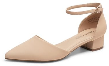 DREAM PAIRS Women's Dress Shoes Low Heel Pumps Closed Pointed Toe Comfort Casual D'Orsay Flats Ankle Strap,Size 5,Nude,DWUMPU2569
