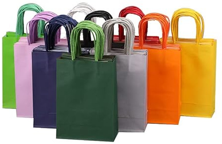 20 Stück Kraftpapier-kleine Taschen mit Griffen (21x15x8 cm) – Kleine Geschenkverpackung in 10 Farben, Vielseitig für Party, Handwerk & Aufbewahrung