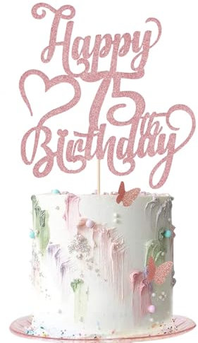 AROKIPPRY Rose gold Glitter Happy 75th Birthday Cake Topper - 75 Anniversary/Birthday - Hello 75, Cheers to 75 Years,75 & Fabulous Cake Topper Party Decoration