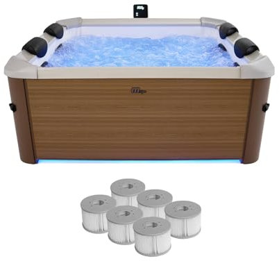 sweeek - Spa Rigide 6 Places hydromassages. 4 Coussins + 6 filtres. Oslo Amber. Beige. L 160 x P 160 x H 65 cm