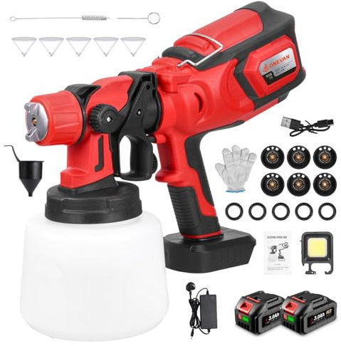 Cordless Paint Sprayer Battery Spray Gun Paint - 1400ml Paint Sprayers with 3 Spray Modes and 6 Nozzles, with 2 3000mAh Batteries, for Walls, Furniture, Fences (Incl. 2 Batteries & Charger)