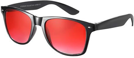Komonee Black with Red Lens Drifter Sunglasses Classic Style Retro Sun Shades Eye Glasses UV400 Protection Unisex For Men Women Golf Cycling Sports Fishing Travel