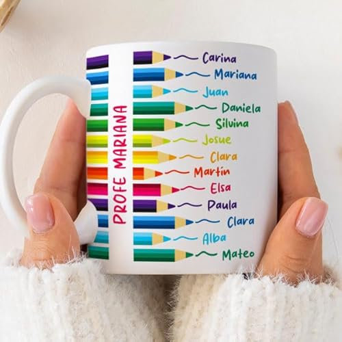 Transparent Gift Taza Lápices de Colores. Taza Personalizada para Profesores. Regalos Originales para Profes. Taza para Café o Desayuno. Regalo Fin de Curso para Mujer y Hombre.
