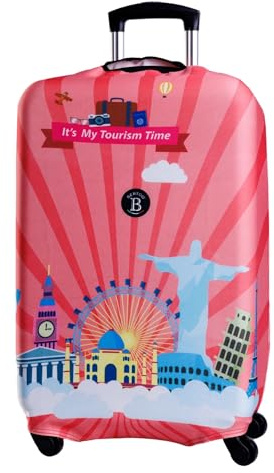 BERTOO XL/XXL Elastische Kofferhülle aus Spandex mit Reißverschluss, Kratzfest, passend für Koffer mit Einer Höhe von 71–75 cm, Tourism Time Pink