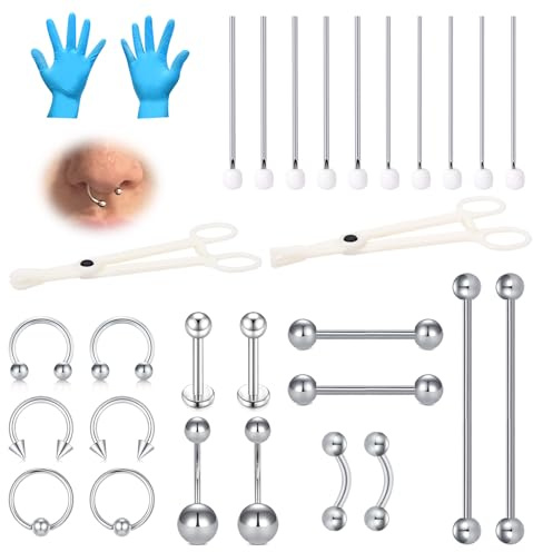 WillTen Piercing Kits for All Piercings, Disposable 12G 13G 14G 15G Piercing Tool Clamps Taper for Septum Belly Button Lip Tongue Cartilage Ear Tragus Helix Piercing at Home Piercing Kit
